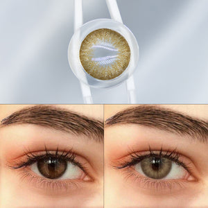 Before and after wearing Queen Brown II Contact Lenses