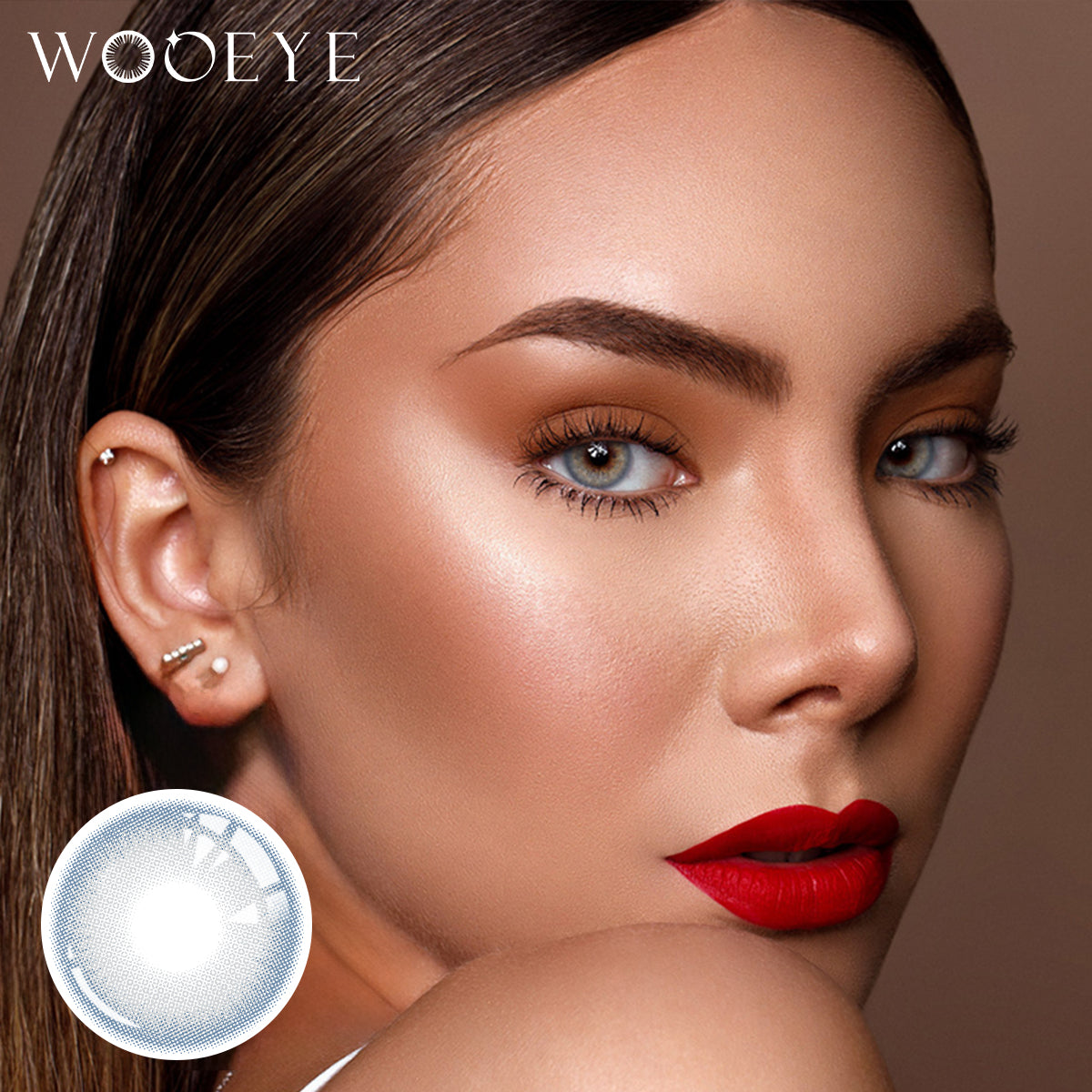 Model wearing Charm Blue Contact Lenses