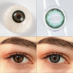 Before and after wearing Queen Green I Contact Lenses