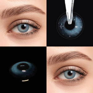 Brown eyes wearing Soul Blue Contact Lenses