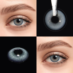 Brown eyes wearing Charm Green Contact Lenses