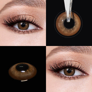 Brown eyes wearing Mystery Tea Brown Contact Lenses