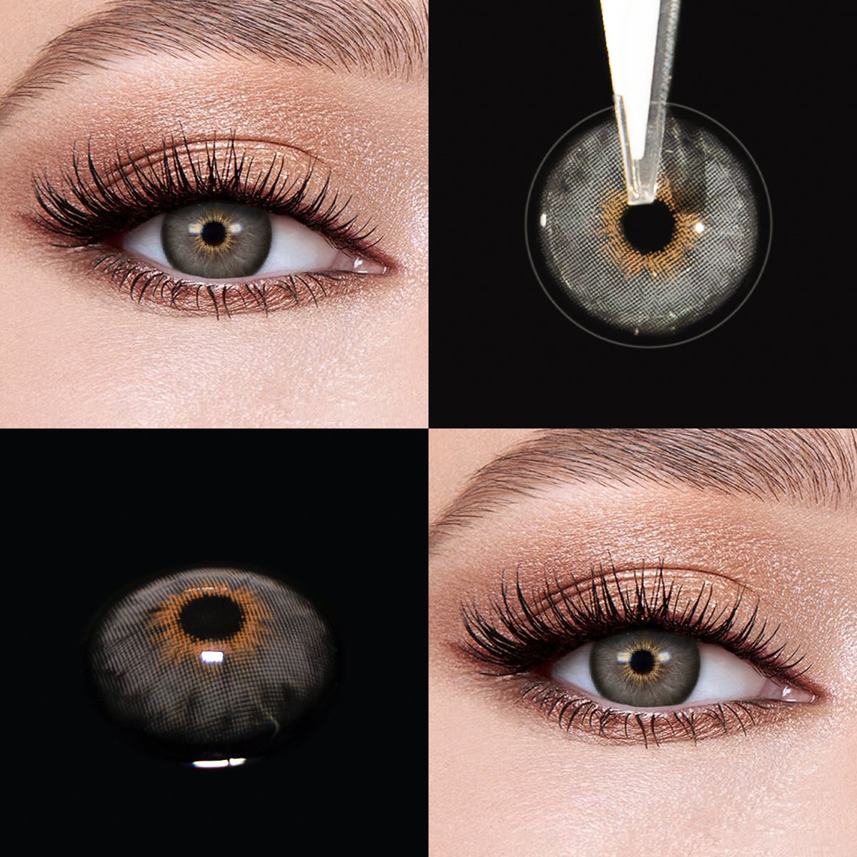 Brown eyes wearing Mermaid Grey  Contact Lenses