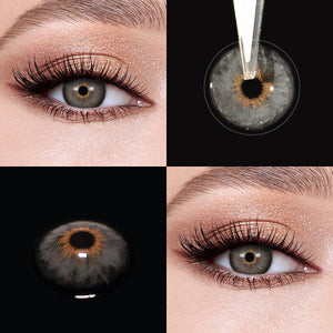 Brown eyes wearing Mermaid Grey  Contact Lenses
