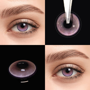 Brown eyes wearing Halo Purple Contact Lenses
