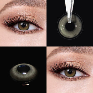 Brown eyes wearing Master Green Contact Lenses