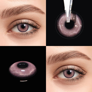 Brown eyes wearing Heaven Purple Contact Lenses