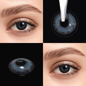 Brown eyes wearing Banshe Light Blue Contact Lenses
