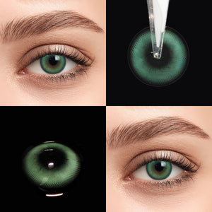 Brown eyes wearing Romantic Green Contact Lenses