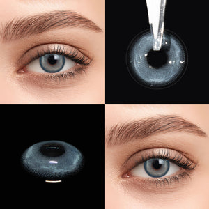 Brown eyes wearing Heaven Blue Contact Lenses
