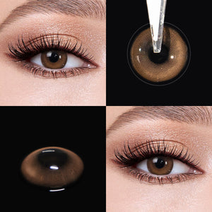 Brown eyes wearing Master Gray Contact Lenses