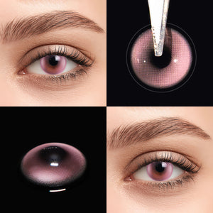 Brown eyes wearing Halo Pro Pink Contact Lenses