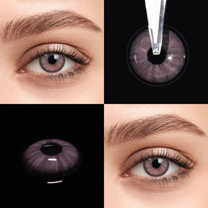 Brown eyes wearing Trends Purple Contact Lenses