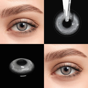 Brown eyes wearing Heaven Gray Contact Lenses