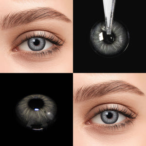 Brown eyes wearing Jennie Grey Contact Lenses