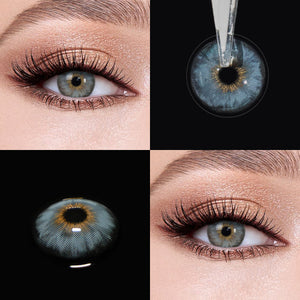 Brown eyes wearing Mermaid Blue Contact Lenses
