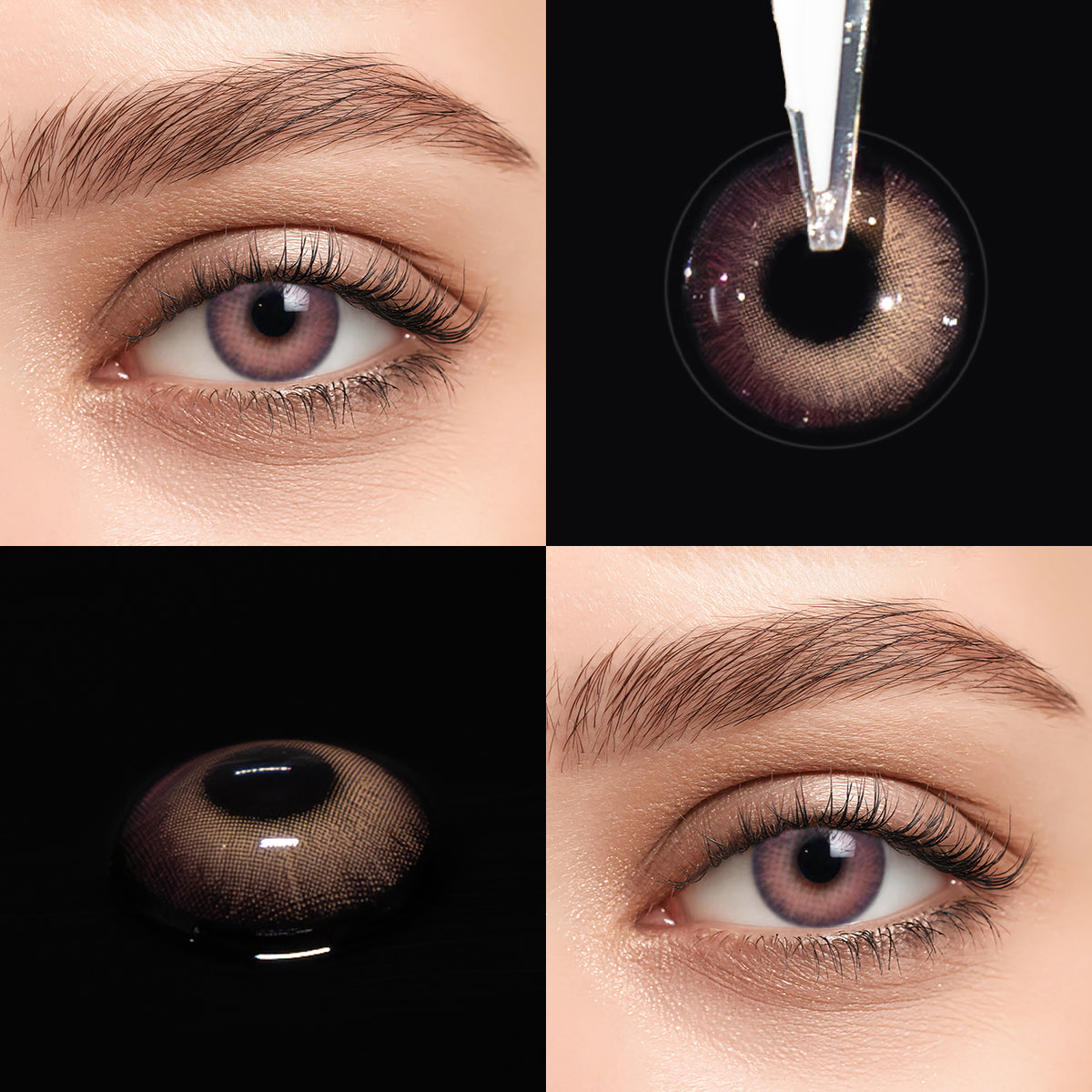 Brown eyes wearing Romantic Purple Contact Lenses