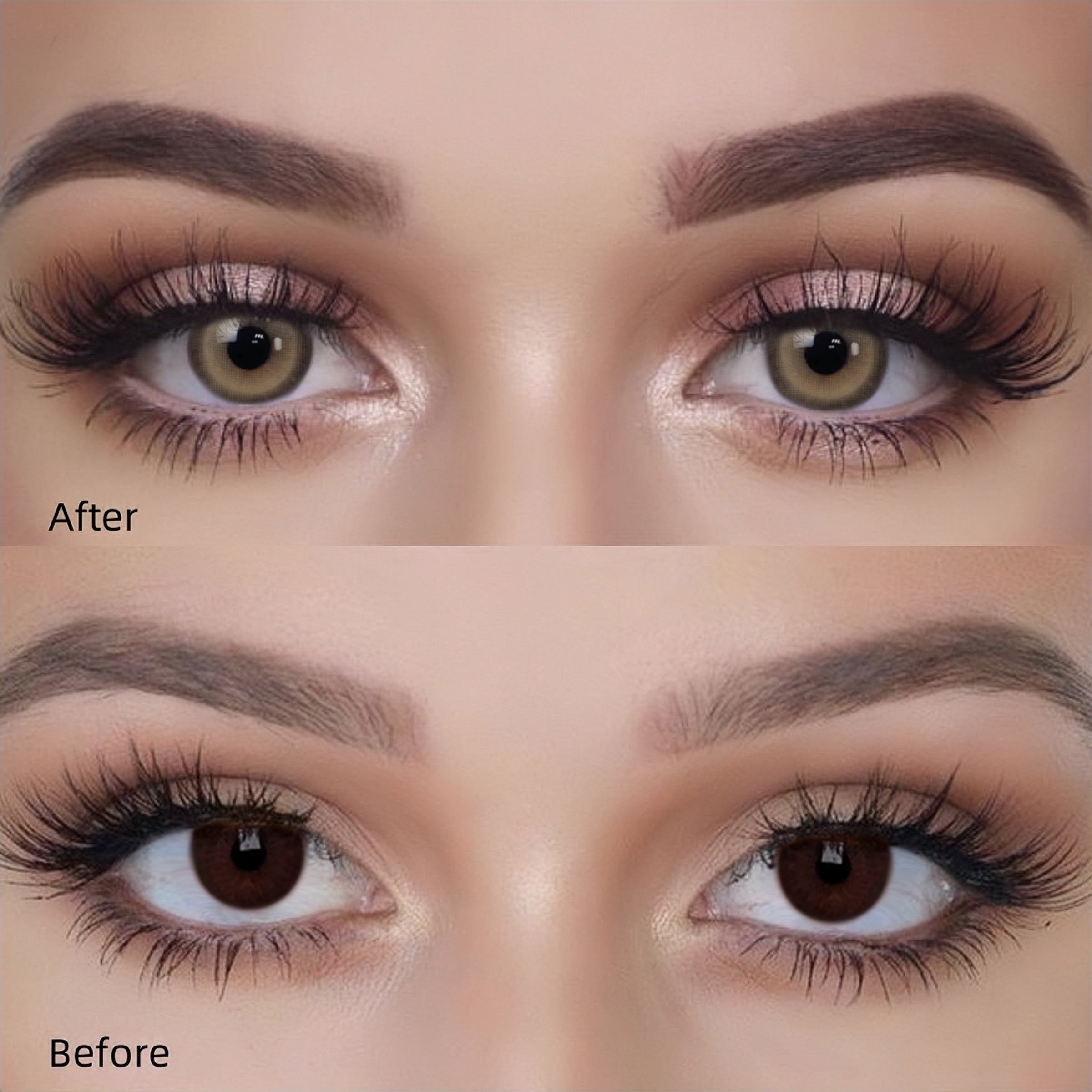 Before and after wearing Glass Brown Contact Lenses
