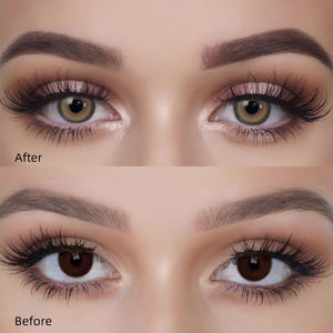 Before and after wearing Glass Brown Contact Lenses