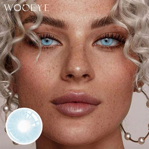 Model wearing Mulberry Blue Contact Lenses