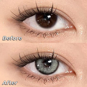 Before and after wearing Diamond Gray I Contact Lenses