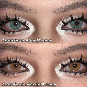 Close-up of eyes wearing Transform Series Contact Lenses in different colors