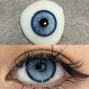 Close-up of the eye and product wearing Diamond Blue I Contact Lenses