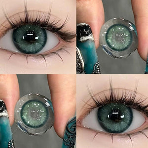 Close-up of the eye and product wearing Diamond Green I Contact Lenses