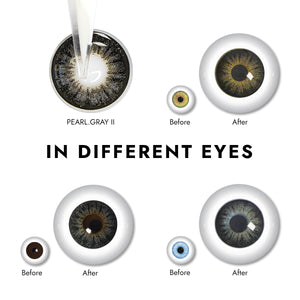 Effect display of wearing Pearl Gray II Contact Lenses for different eye colors