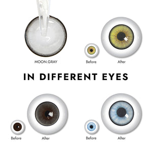 Effect display of wearing Moon Gray Contact Lenses for different eye colors