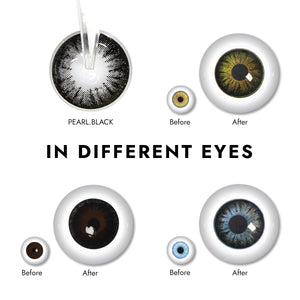 Effect display of wearing Pearl Black Contact Lenses for different eye colors