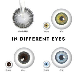 Effect display of wearing Moon Gray I Contact Lenses for different eye colors