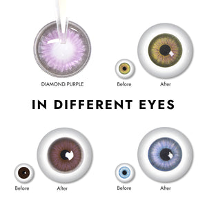 Effect display of wearing Diamond Purple Contact Lenses for different eye colors