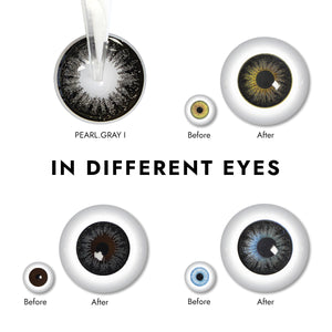Effect display of wearing Pearl Gray I Contact Lenses for different eye colors