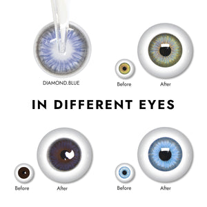 Effect display of wearing Diamond Blue Contact Lenses for different eye colors