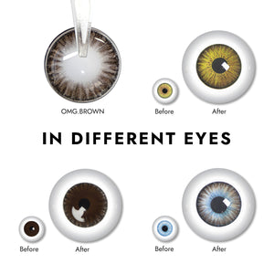 Effect display of wearing Moon Brown I Contact Lenses for different eye colors