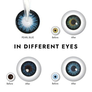 Effect display of wearing Pearl Blue Contact Lenses for different eye colors