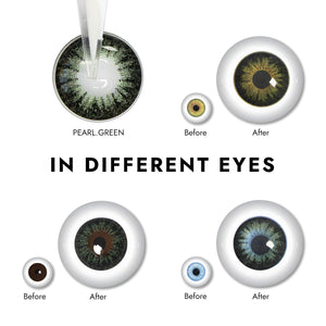 Effect display of wearing Pearl Green Contact Lenses for different eye colors