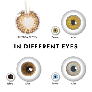 The effect of wearing Wooeye Freedom Brown Contact Lenses with different eye colors