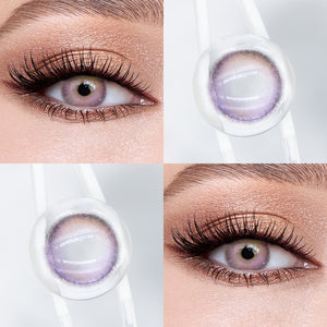 Brown eyes wearing Sakura Purple Contact Lenses
