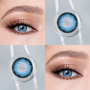Brown eyes wearing Deep Ocean Blue Contact Lenses
