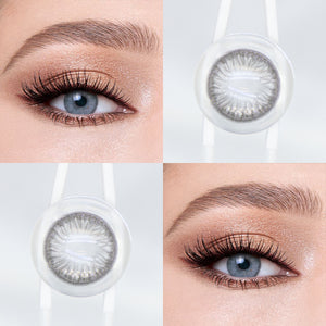 Brown eyes wearing Diamond Gray Contact Lenses