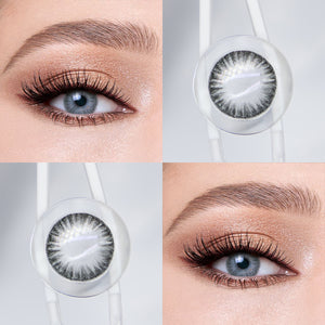 Brown eyes wearing Moon Gray I Contact Lenses
