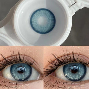 Close-up of the eye and product wearing Diamond Blue I Contact Lenses