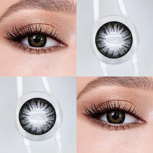 Pearl Brown contact lenses eye effect close-up and product close-up