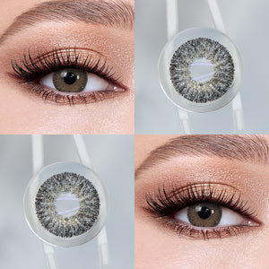 Brown eyes wearing Chocolate Oat Gray Contact Lenses