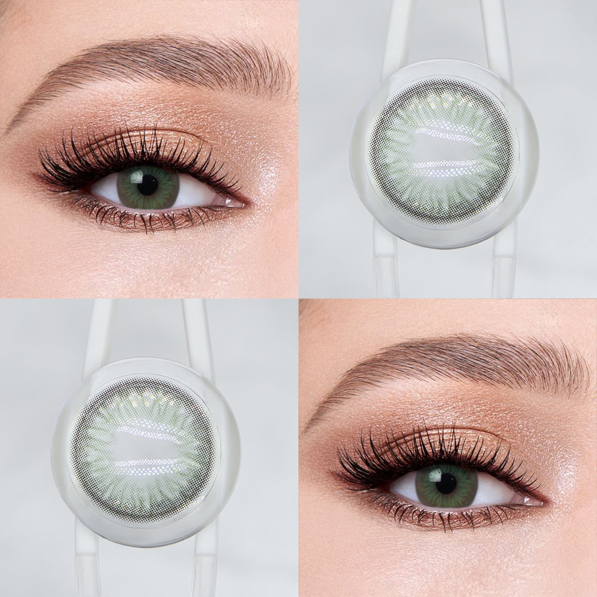 Brown eyes wearing Diamond Green Contact Lenses
