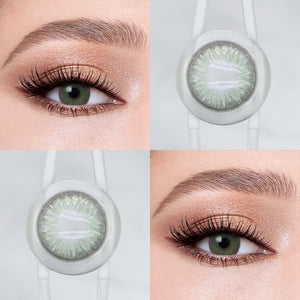 Brown eyes wearing Diamond Green Contact Lenses