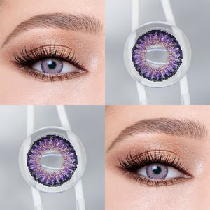 Brown eyes wearing Yolanda Purple Contact Lenses