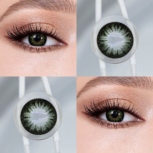 Pearl Green contact lenses eye effect close-up and product close-up